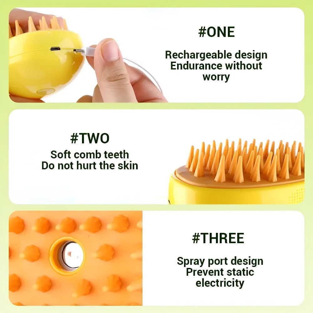 3 in 1 Electric Steam Brush Grooming tool Shedding Sprays Massage Combs