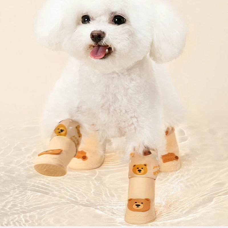 4 Pcs set Pet Silicone Rain Shoes Dog Booties Rubber Portable Anti Slip Waterproof Dog Cat Outdoor Autumn Winter Pet Supplies