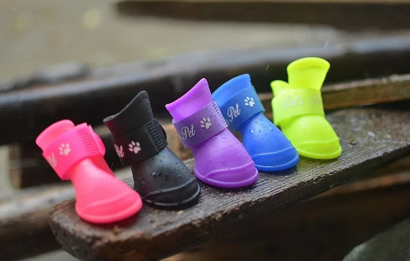 4pcs set Rainshoes Silicone Waterproof Pet Dog Shoes Boots SML