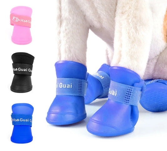 4pcs set Rainshoes Silicone Waterproof Pet Dog Shoes Boots SML