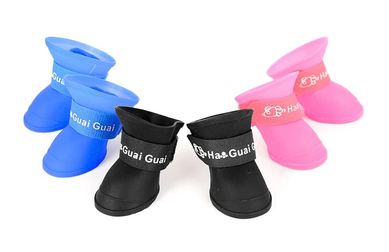 4pcs set Rainshoes Silicone Waterproof Pet Dog Shoes Boots SML