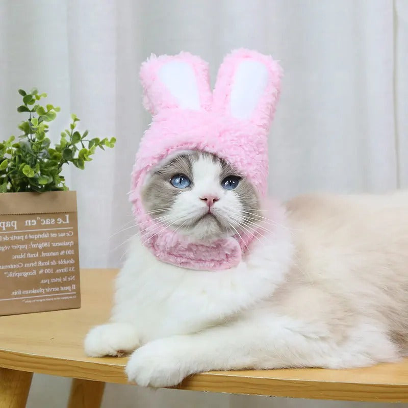 Cat Headgear Cute Rabbit Ears Cap For Cats Warm Plush Pet Hat Christmas Cosplay Props Photoprop Kitten Headdress Cat Accessories