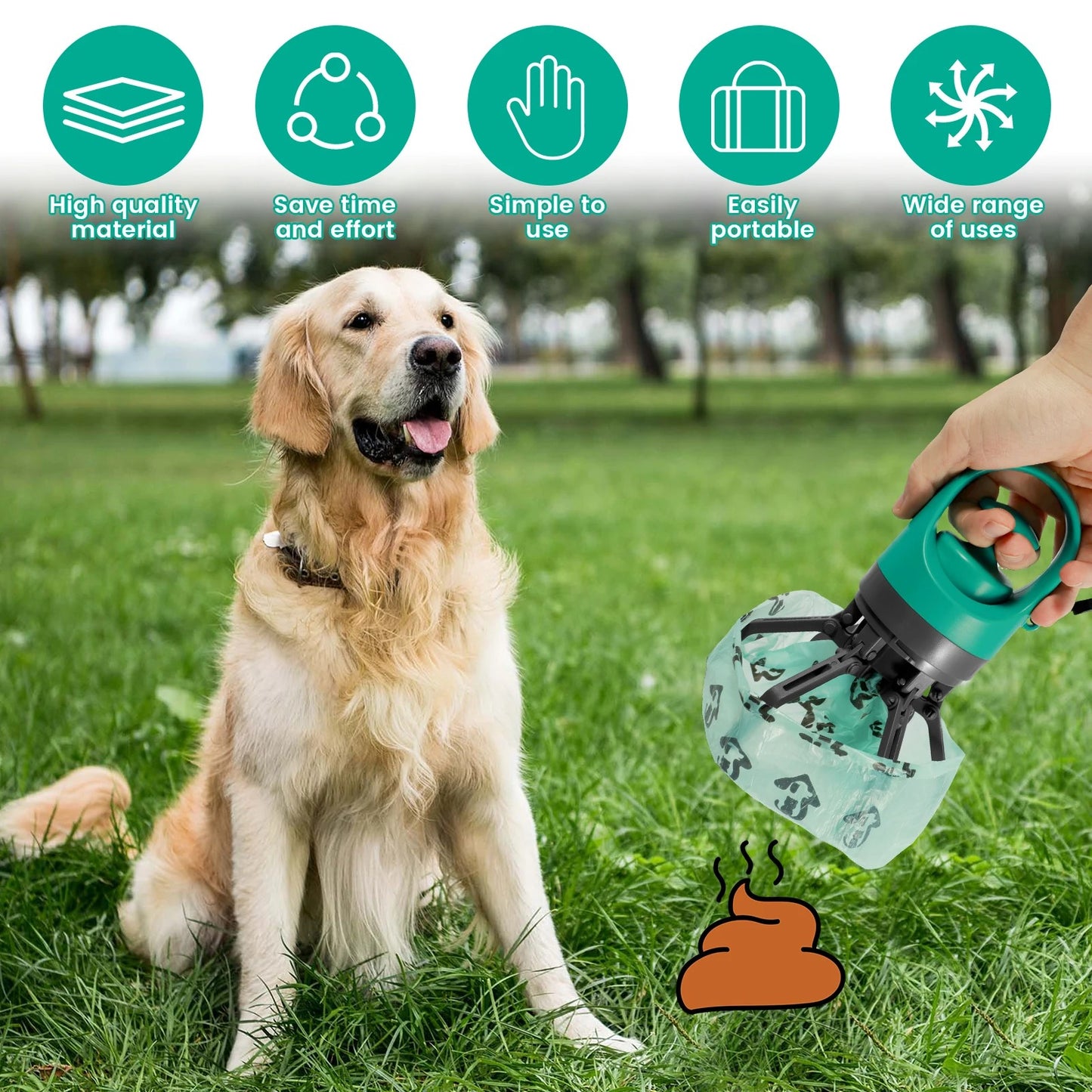 Pet Outdoors Portable Claw Poop Scooper with Garbage Bag