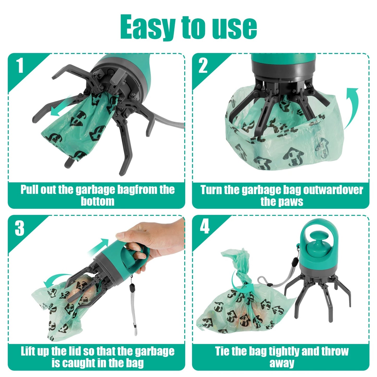 Pet Outdoors Portable Claw Poop Scooper with Garbage Bag