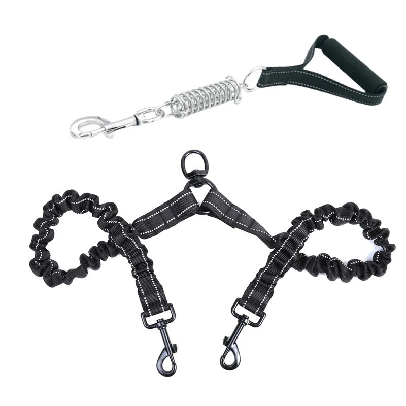 Retractable Reflective Double Leashes for two Large Dogs Harness Spring Padded Handle Accessories