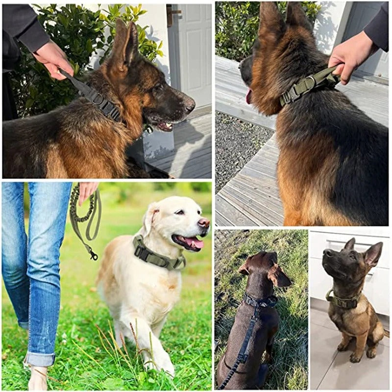 Military Style Adjustable Collar Leash Set for Medium Large Dog Collar Durable Tactical Leash Set Adjustable Military Pet Collar Leash Medium Large Dog German Shepherd Training AccessoriesDog