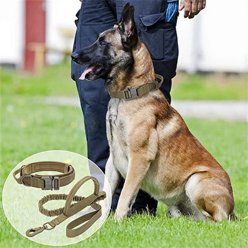 Military Style Adjustable Collar Leash Set for Medium Large Dog Collar Durable Tactical Leash Set Adjustable Military Pet Collar Leash Medium Large Dog German Shepherd Training AccessoriesDog