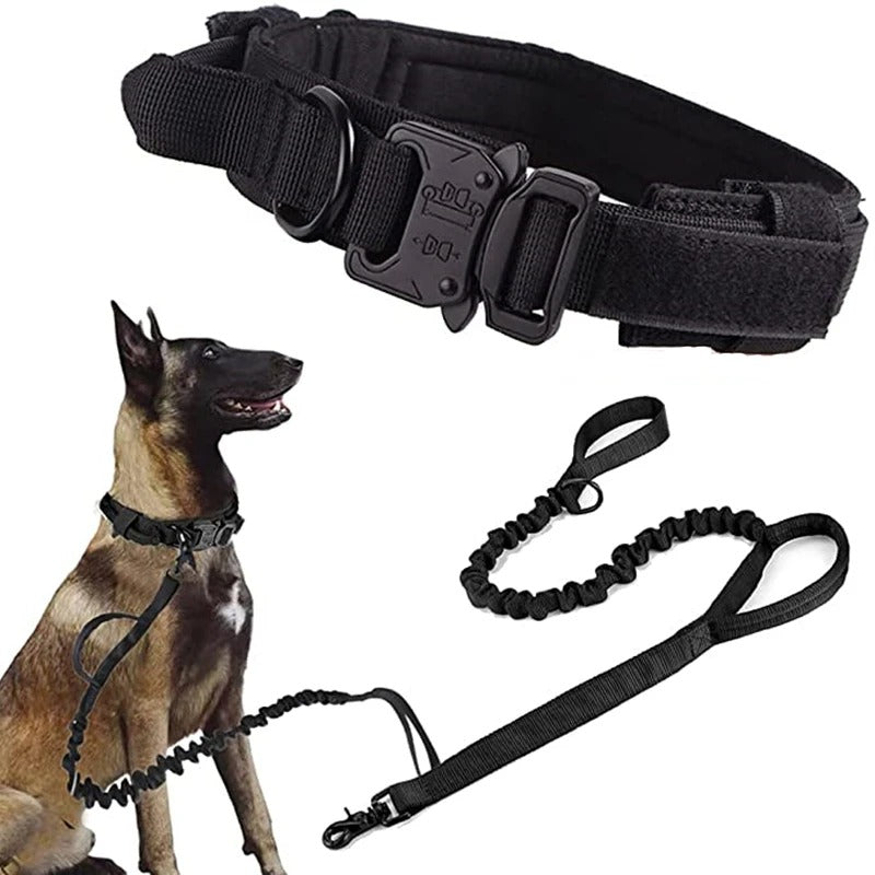 Military Style Adjustable Collar Leash Set for Medium Large Dog Collar Durable Tactical Leash Set Adjustable Military Pet Collar Leash Medium Large Dog German Shepherd Training AccessoriesDog