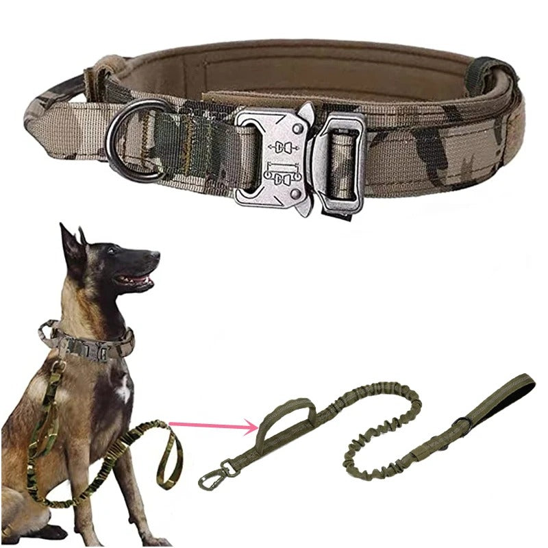 Military Style Adjustable Collar Leash Set for Medium Large Dog Collar Durable Tactical Leash Set Adjustable Military Pet Collar Leash Medium Large Dog German Shepherd Training AccessoriesDog