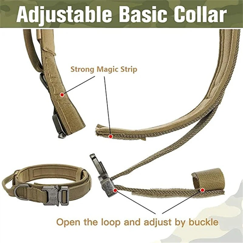 Military Style Adjustable Collar Leash Set for Medium Large Dog Collar Durable Tactical Leash Set Adjustable Military Pet Collar Leash Medium Large Dog German Shepherd Training AccessoriesDog