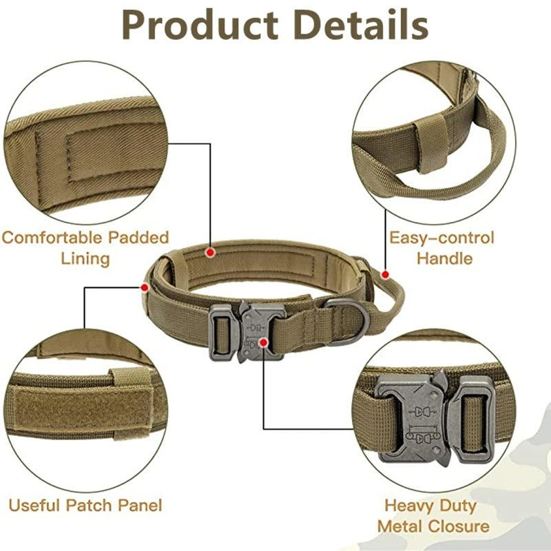 Military Style Adjustable Collar Leash Set for Medium Large Dog Collar Durable Tactical Leash Set Adjustable Military Pet Collar Leash Medium Large Dog German Shepherd Training AccessoriesDog