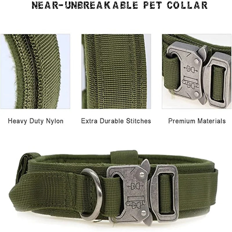 Military Style Adjustable Collar Leash Set for Medium Large Dog Collar Durable Tactical Leash Set Adjustable Military Pet Collar Leash Medium Large Dog German Shepherd Training AccessoriesDog