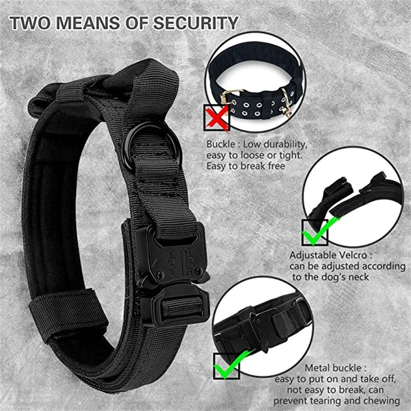 Military Style Adjustable Collar Leash Set for Medium Large Dog Collar Durable Tactical Leash Set Adjustable Military Pet Collar Leash Medium Large Dog German Shepherd Training AccessoriesDog