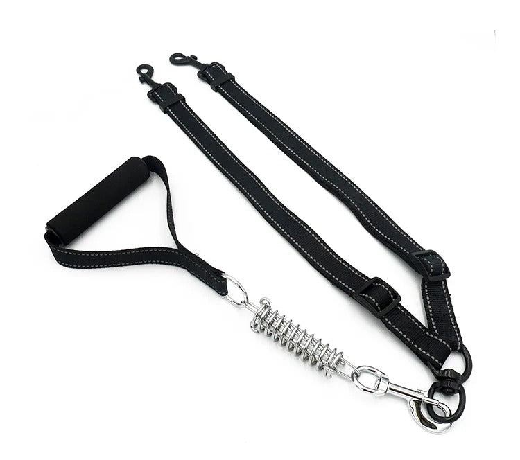 Retractable Reflective Double Leashes for two Large Dogs Harness Spring Padded Handle Accessories