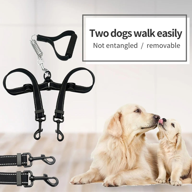 Retractable Reflective Double Leashes for two Large Dogs Harness Spring Padded Handle Accessories