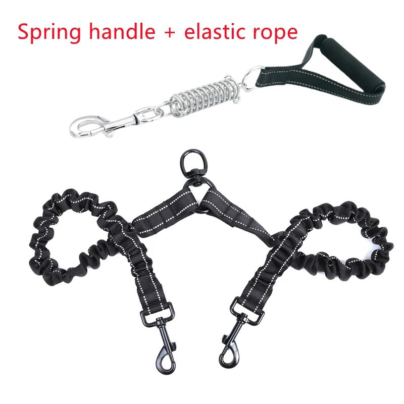 Retractable Reflective Double Leashes for two Large Dogs Harness Spring Padded Handle Accessories