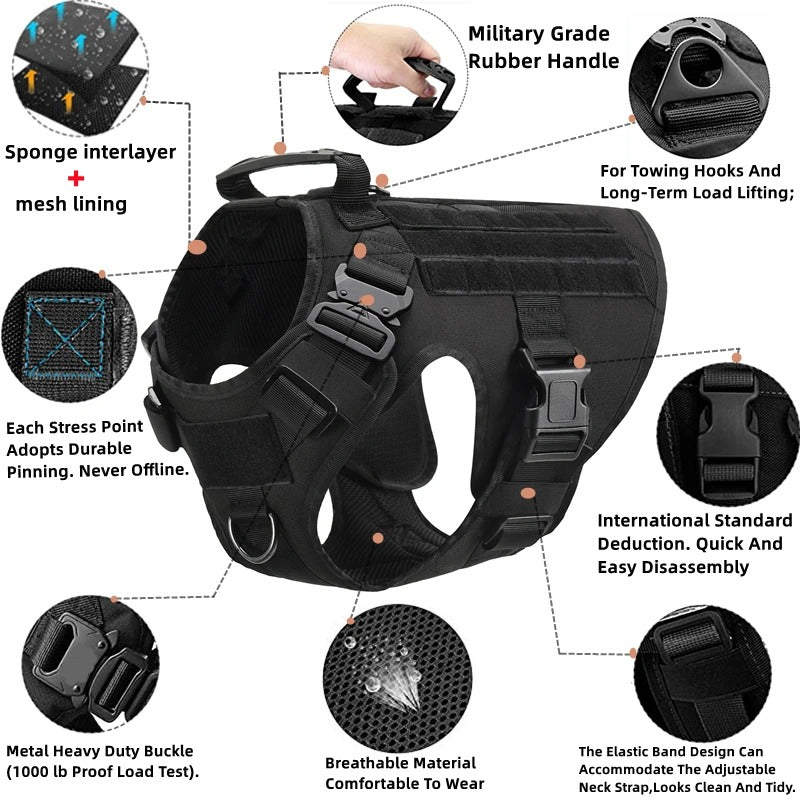 Tactical Military Vest Pet Training Dog Harness and Leash Set For All Breeds Dogs