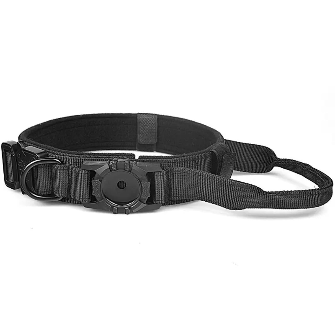 Tactical AirTag Dog Collar, with AirTag Holder and Handle Military Dog Metal Buckle Adjustable GPS Collar for Medium Large Dogs (AirTag not include )