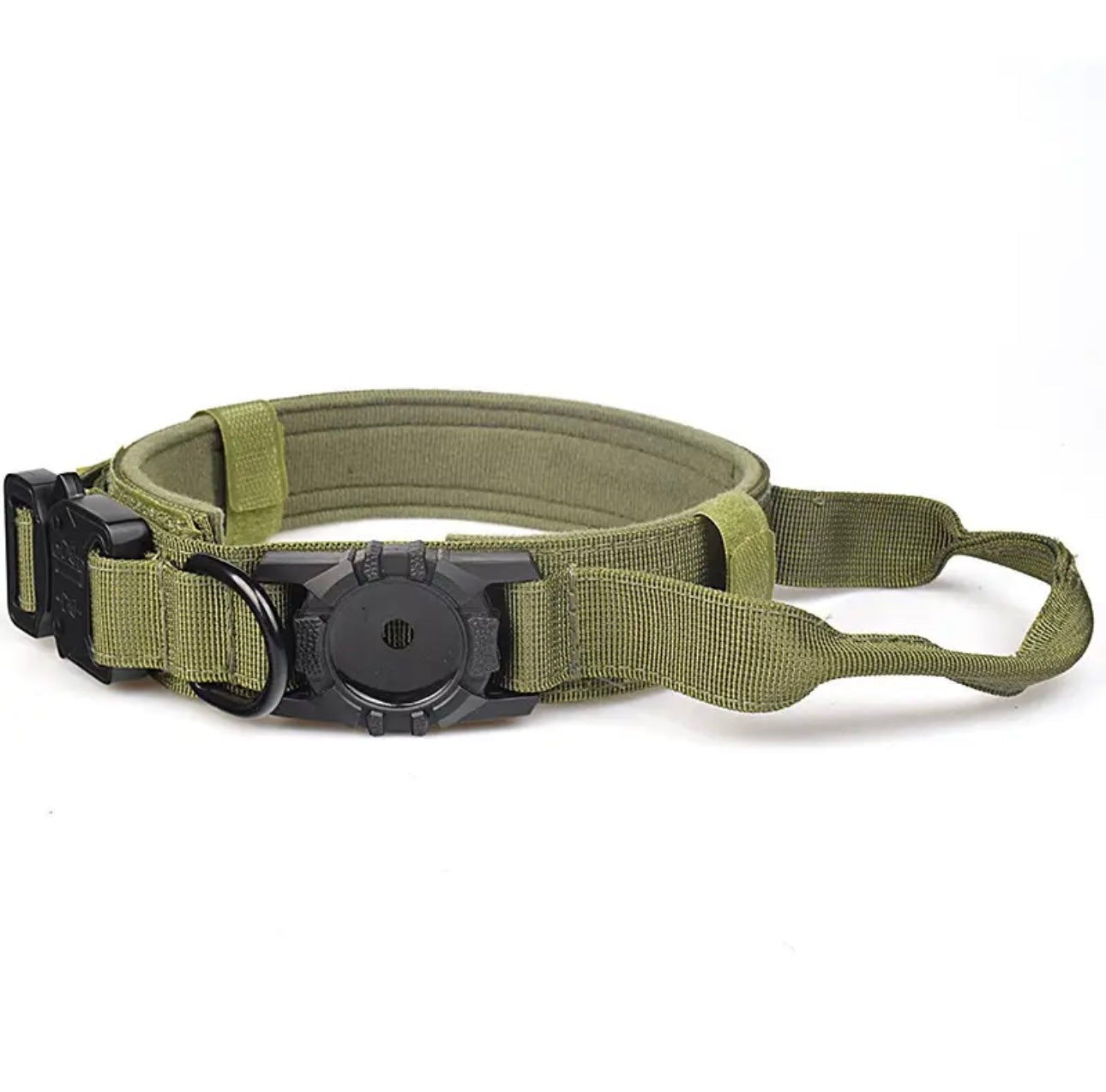 Tactical AirTag Dog Collar, with AirTag Holder and Handle Military Dog Metal Buckle Adjustable GPS Collar for Medium Large Dogs (AirTag not include )